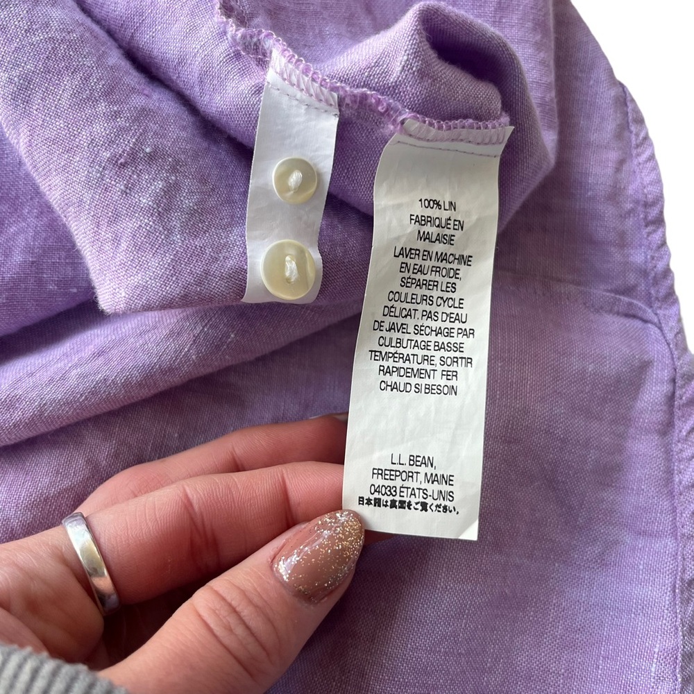 L.L. Bean Women’s 2X Purple Chambray 100% Linen Button Front Short Sleeve Shirt - Picture 6 of 12